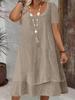 European & American Spring/Summer Women's Casual Loose Short Sleeve Solid Color Layered Dress