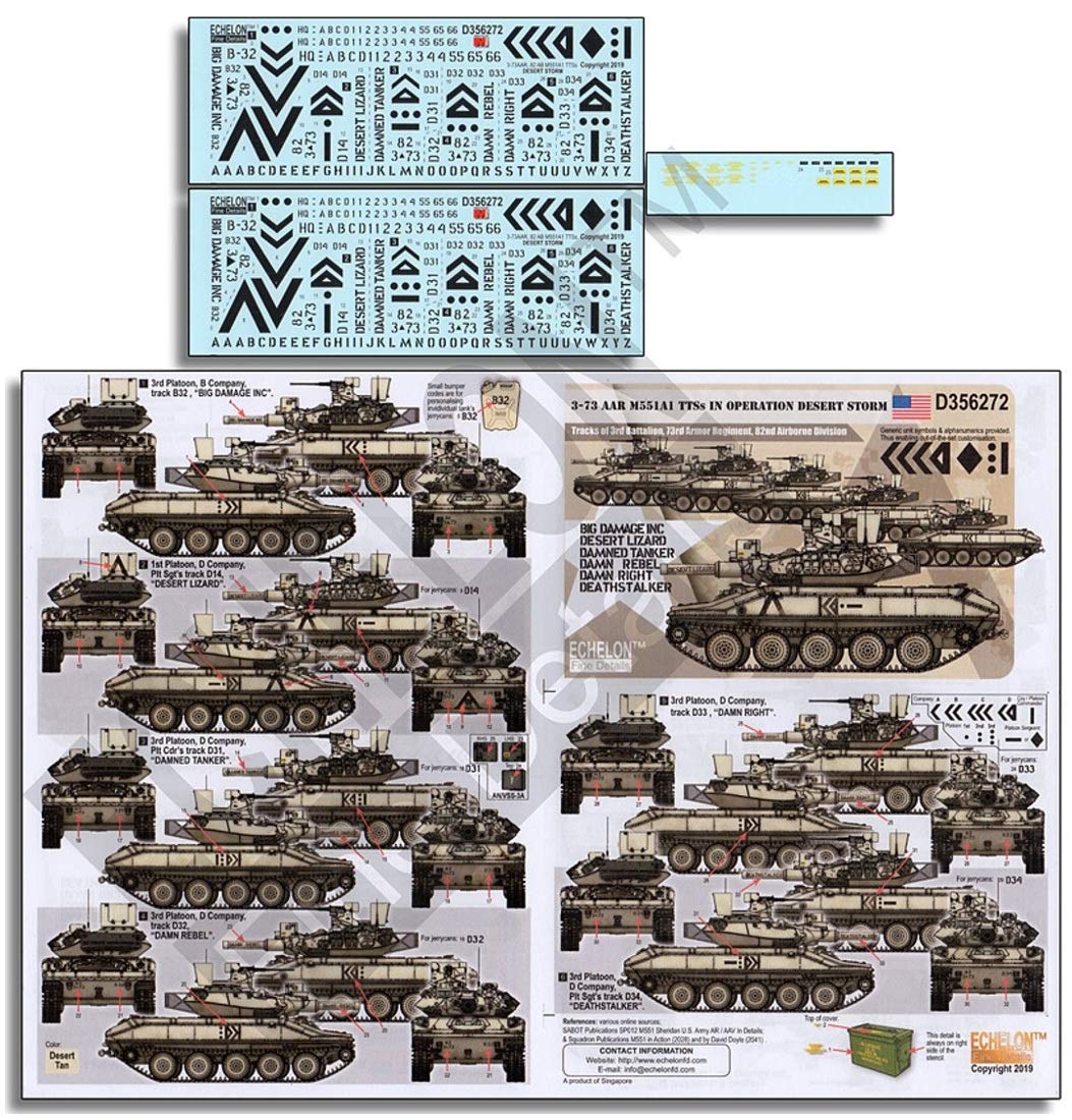 

Echelon Scale Modern Army M551A1TTS Plastic Model Decal of the 82nd Airborne Division in Operation Desert D356272 1/35 U.S. Shield,