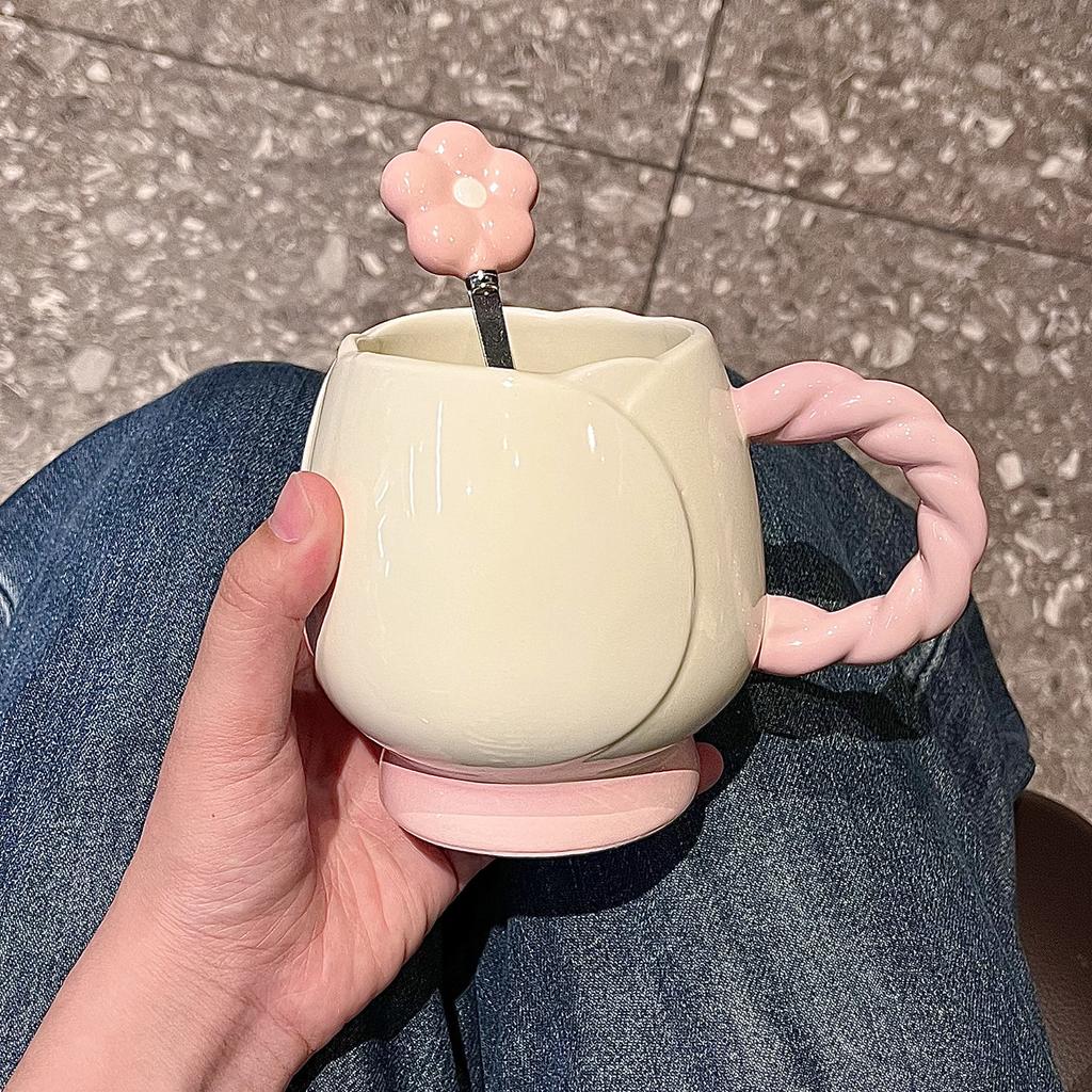 Tulip mug high value ins wind girl heart cup ceramic water cup home office coffee teacup