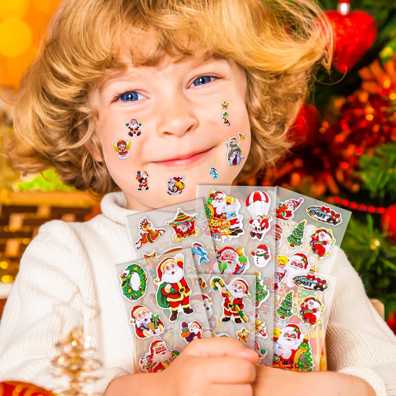 Cobee 3D Puffy Christmas Stickers for Kids,12 Sheets 3D Christmas Decals Stickers Xmas Kids Stickers Teacher Reward Stickers Waterproof Merry