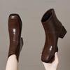 Autumn Brown Women's Short Boots Winter Plush Black Boots for Women Elegant Square Toe Back Zip Botines 35-40 Bottes Femmes
