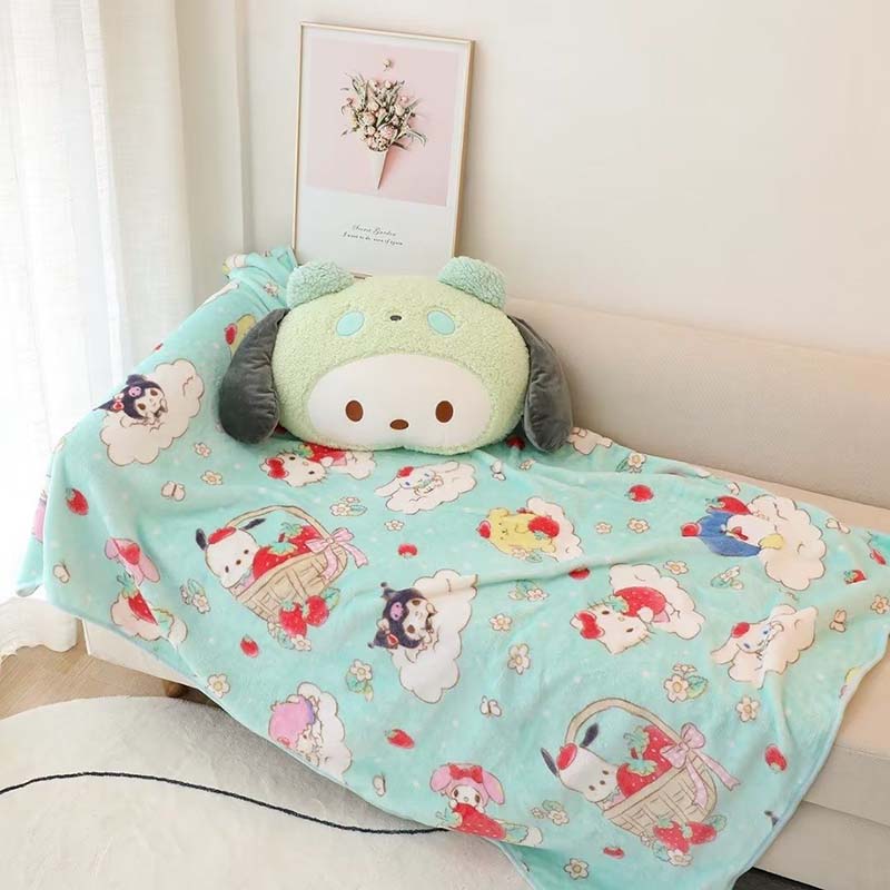 Licensed Sanrio Squishy 2 In 1 Pillow Blanket Cute Kuromi Cinnamoroll My Melody Pompompurin Plush Throw Pillow With 1.5M Blanket