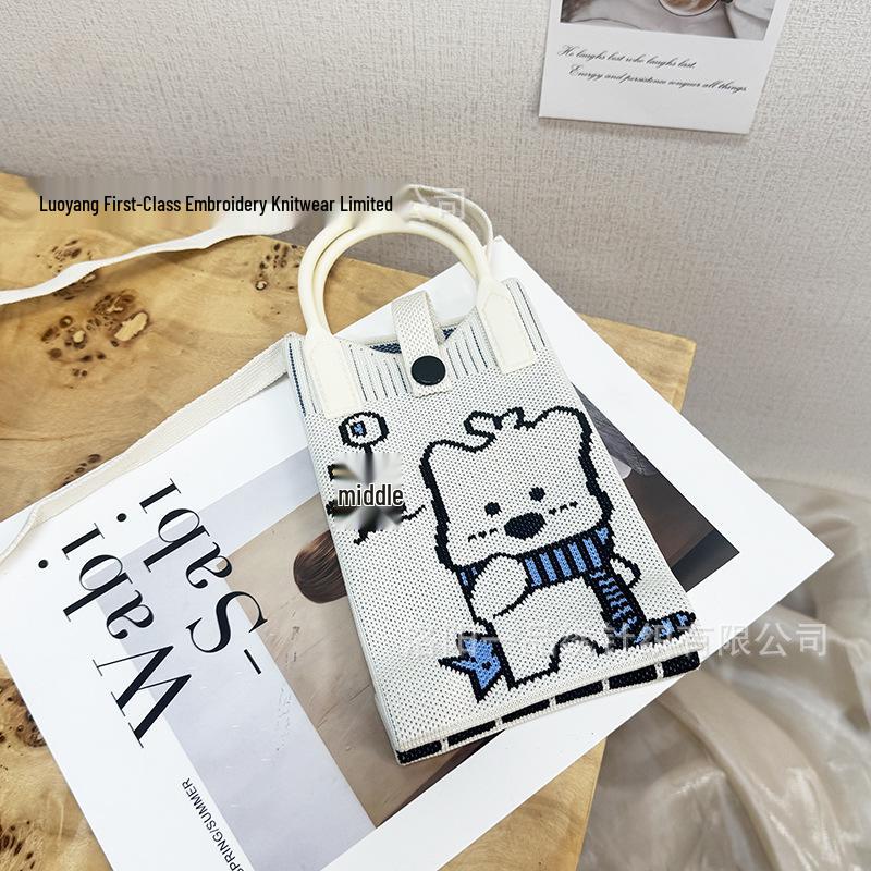 Cute Cartoon Dopamine Knit Crossbody Phone and Coin Bag