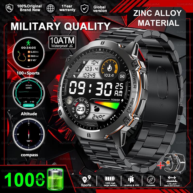 New Military 1000mAh Battery Smart Watch HD AMOLED Screen GPS track 10ATM Waterproof Compass BT Call Sports Smartwatch Men