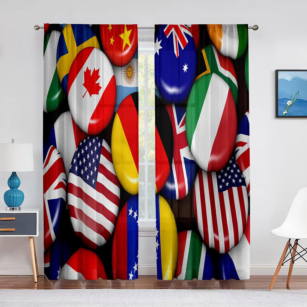 Tüllvorhang mit amerikanischer Flagge zum Unabhängigkeitstag für Schlafzimmer, Fensterdekoration, Wohnzimmer, USA-Streifen, Chiffon, transparente Vorhänge
