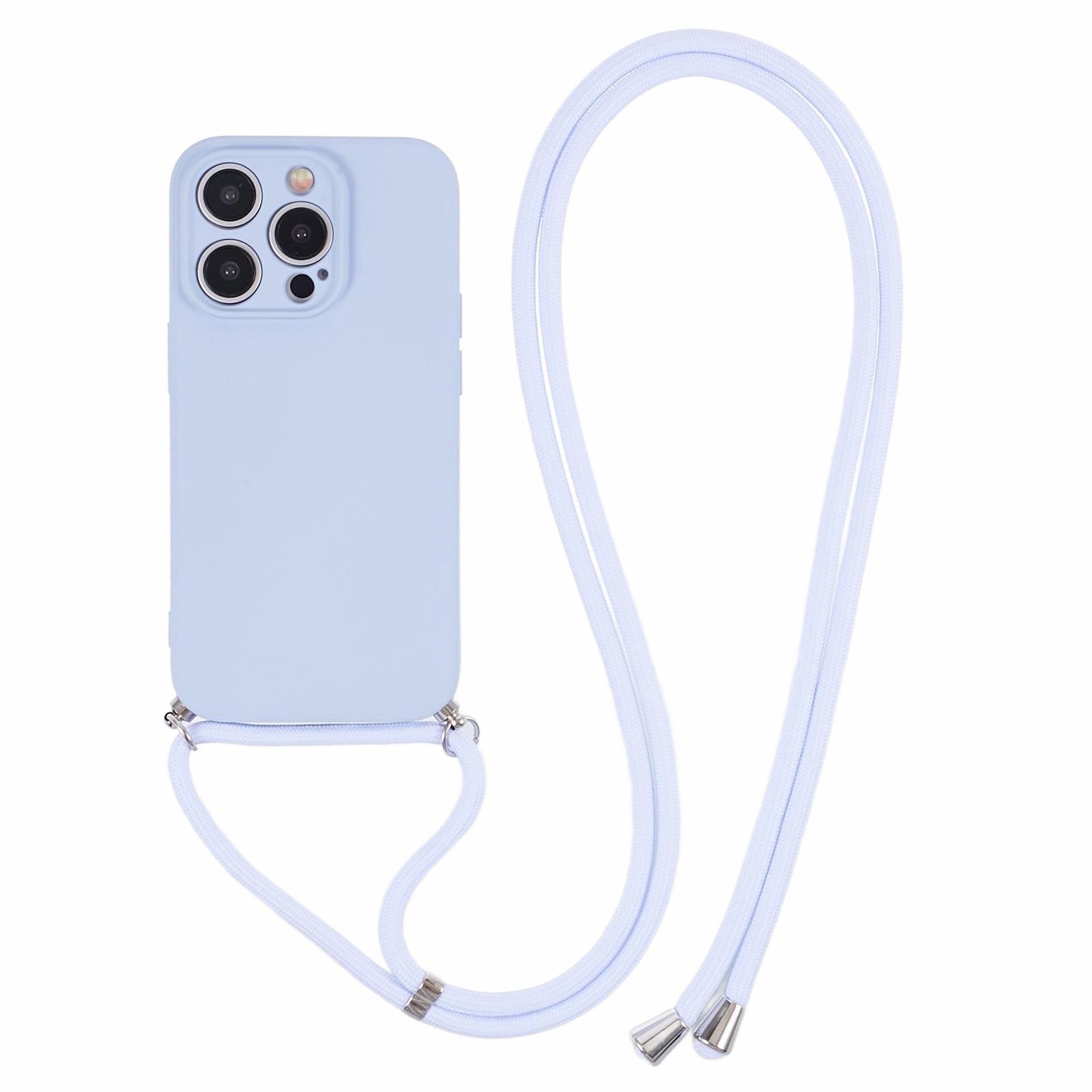 

For iPhone 15 Pro Max TPU Case Precise Cutout Rubberized Cover with Long Lanyard Light Purple