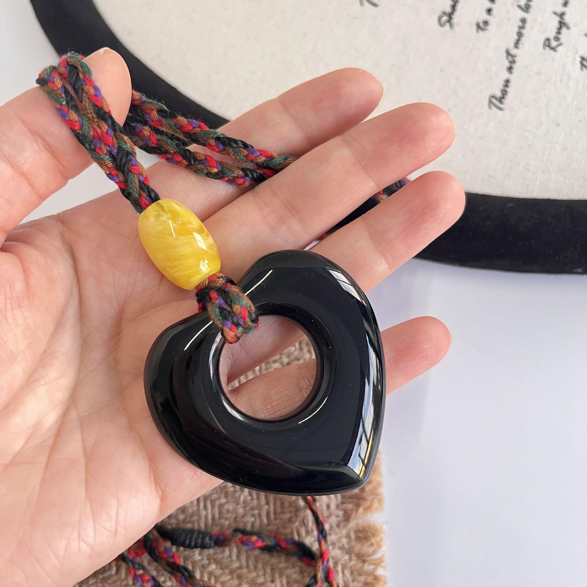 

Подвеска из натурального черного агата, большое кольцо, пряжка, плетеная цепочка для свитера, плетеная цепочка для свитера, нишевое дизайнерское ожерелье для женщин