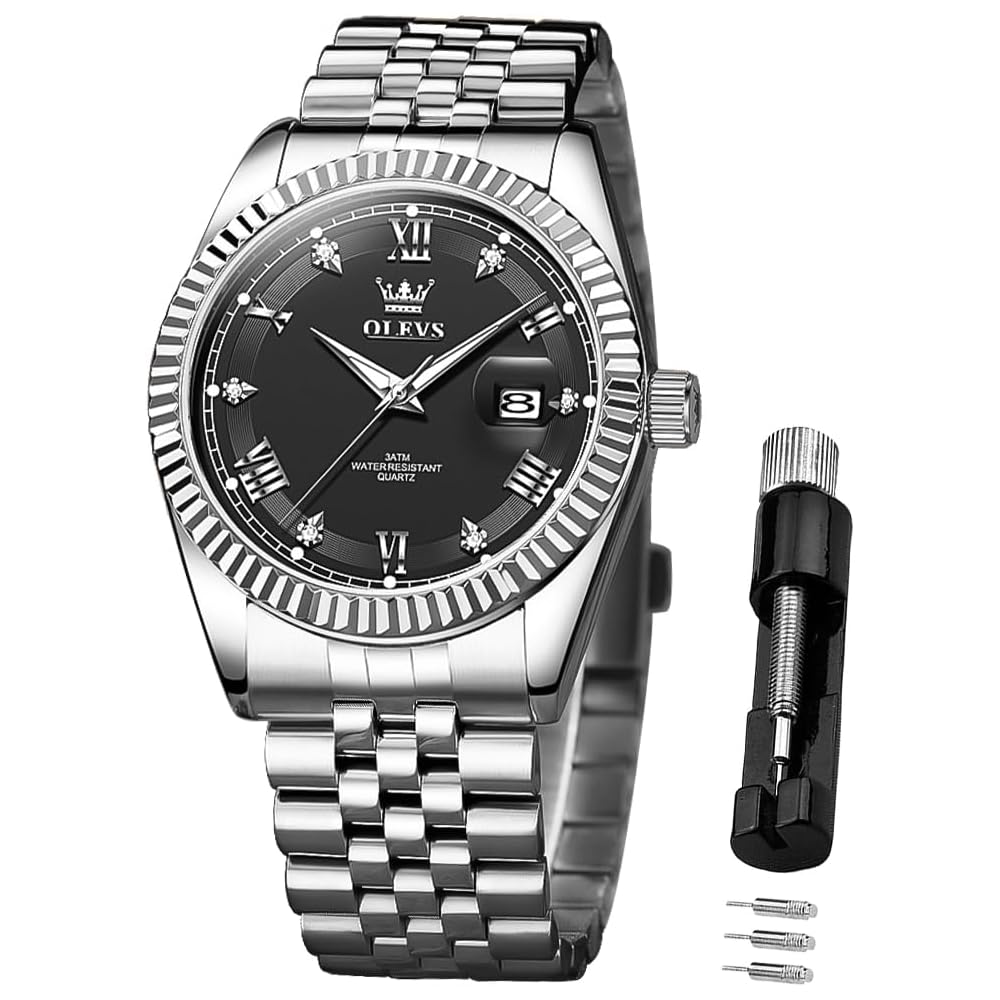 OLEVS Quartz Men s Watch Waterproof Date Luminous Stainless Steel Fashion Business Watch for Men Black