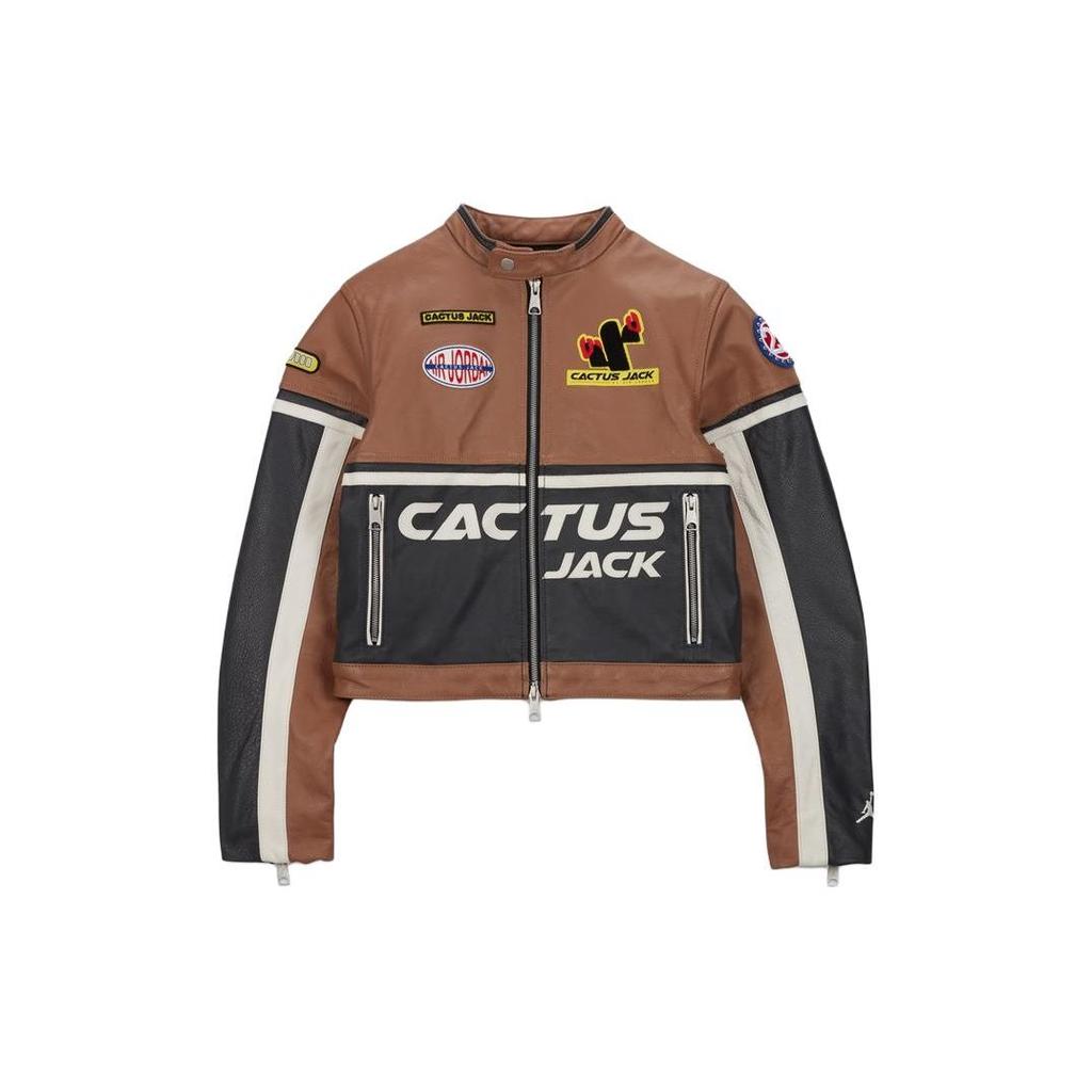 Cactus Jack by Travis Scott x Travis Scott Cactus Jack Leather Jacket Archaeo Brown Women Outerwear DX6168-256