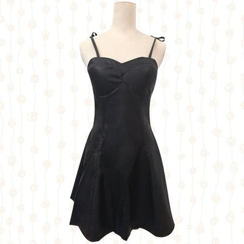 Anime The Future Diary Gasai Yuno Schwarzes PU-Lederkleid Cosplay-Kostüm Mirai Nikki Hosenträger Performance-Kostüme Party