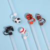 4 Stück Silikon-Strohhalmkappen, 10 mm, staubdicht, auslaufsicher, wiederverwendbar, Fußball-Thema, lebensmittelecht, Flaschenstrohhalm, Staubschutz, Trinkgläser, Trinkhalmaufsätze, Trinkhalm