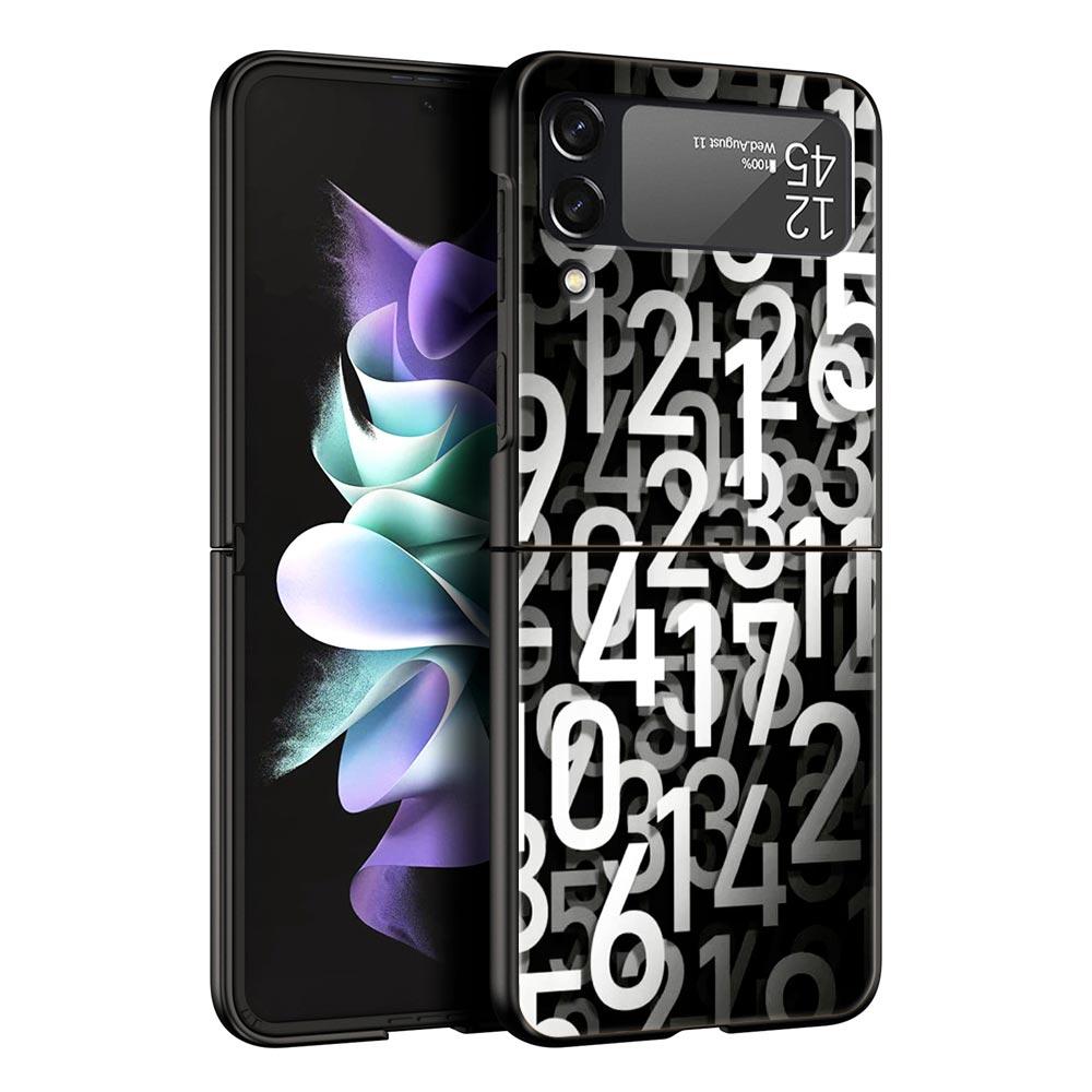 Number Pattern Hard PC Phone Case For Samsung Galaxy Z Flip 7 6 5 4 Black Cover For Galaxy Z Flip 3 Foldable Shell Fundas Capas