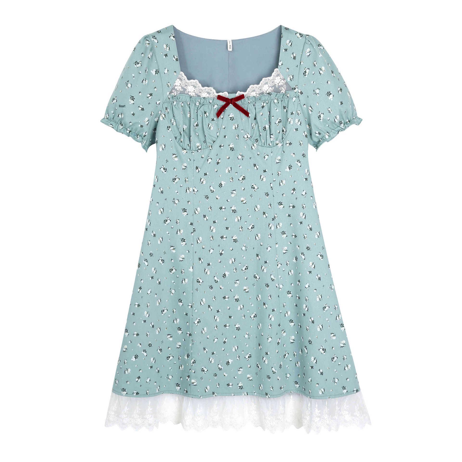 

Korean Style Floral Patchwork Square Neck Dress - Plus Size Slimming Skirt 4XL (180-200 pounds) синий