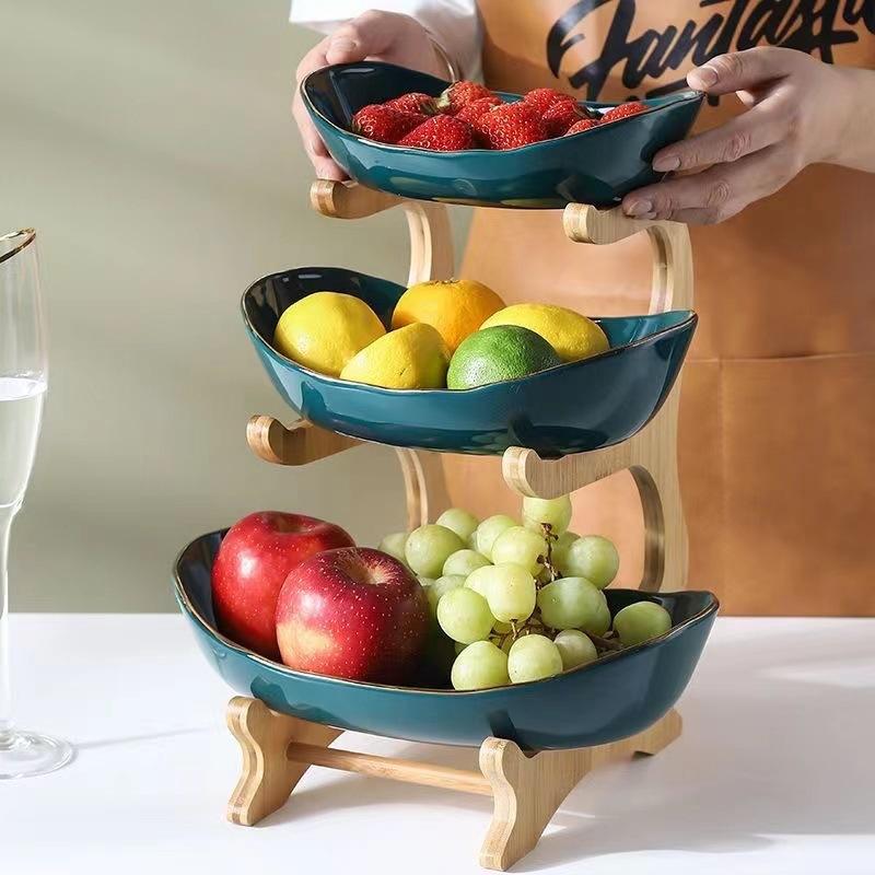 Creative Three-layer Multi-layer Fruit Tray Living Room Dried Fruit Tray Bamboo Wooden Rack Household Candy Tray Fruit Basket