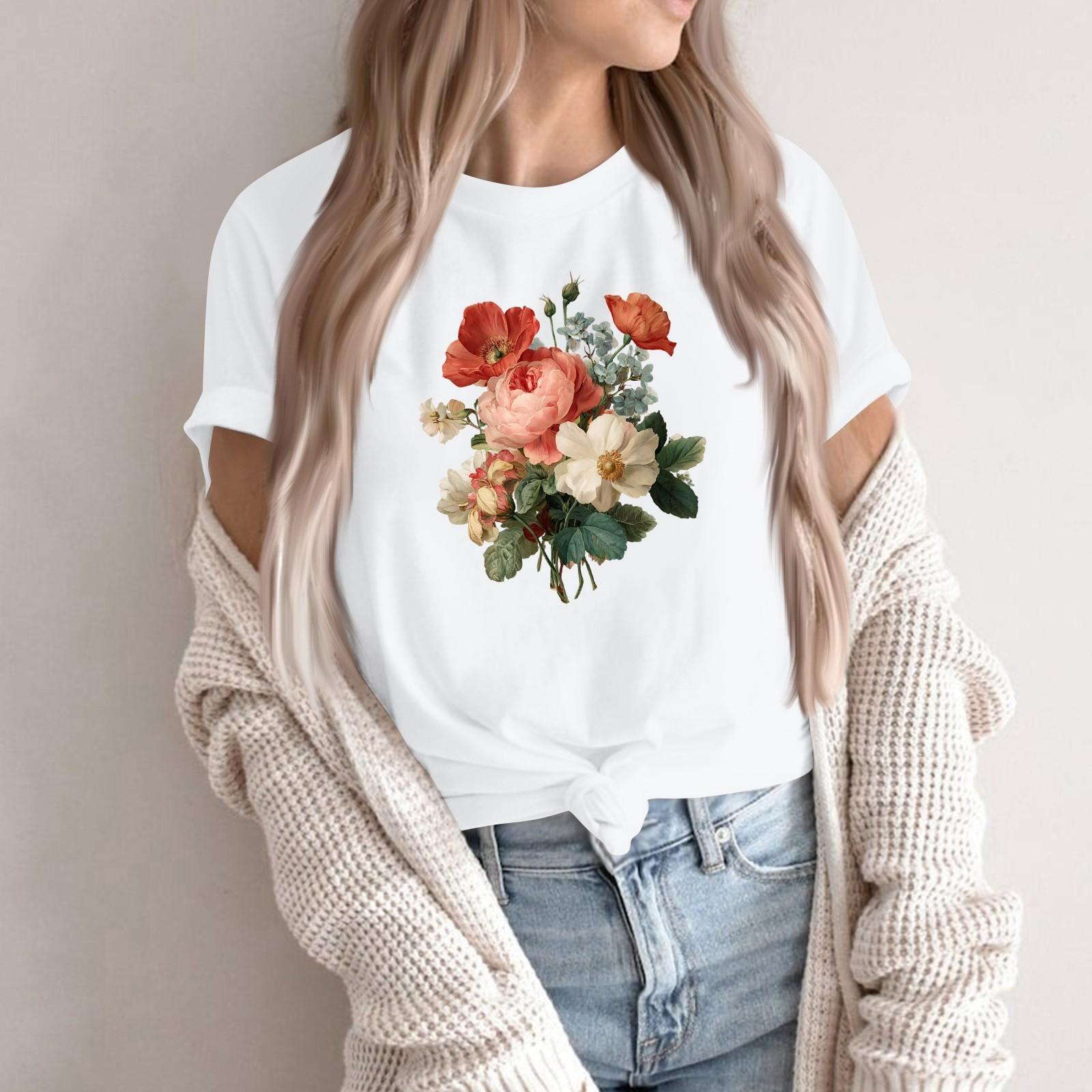 

Женская модная повседневная футболка-пуловер с принтом, круглым вырезом и короткими рукавами S белый