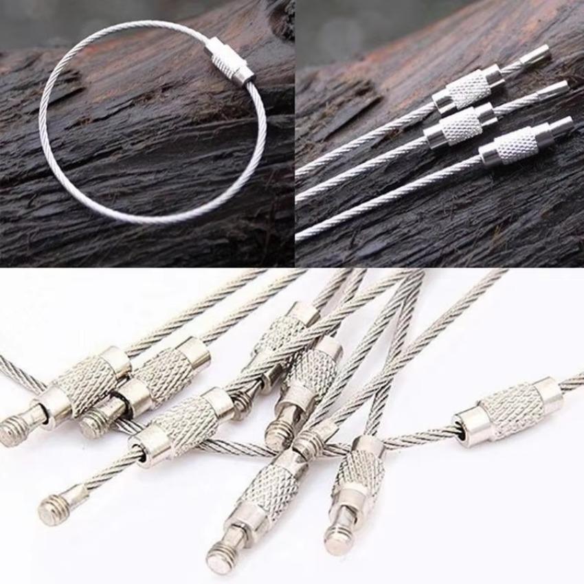 5 Pz/10 Pz Cavo Metallico Anello Blocco a Vite Gadget Anello Portachiavi Acciaio Inossidabile Portachiavi Etichetta Corda Cerchio Corda da Campeggio Raccordi