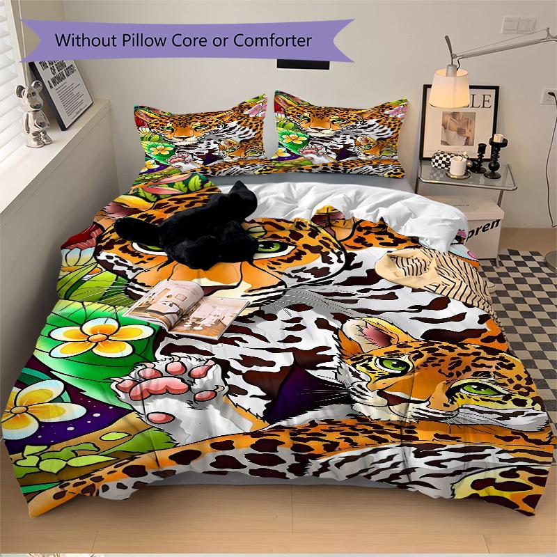 3pcs Leopard Print Duvet Cover Set - Machine Washable, Includes 1 Cover and 2 Pillowcases, No Core Included yy251013023