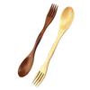 2 In1 Natural Wood Cutlery Dual Head Soup Spoon Fork Dinner Tableware Set Creative New Kitchen Flatware