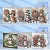 6PCS DIY Diamond Painting Christmas Snowman Cottage Mosaic Postcard Xmas Theme Rhinestone Painting Flower Pattern Greeting Cards