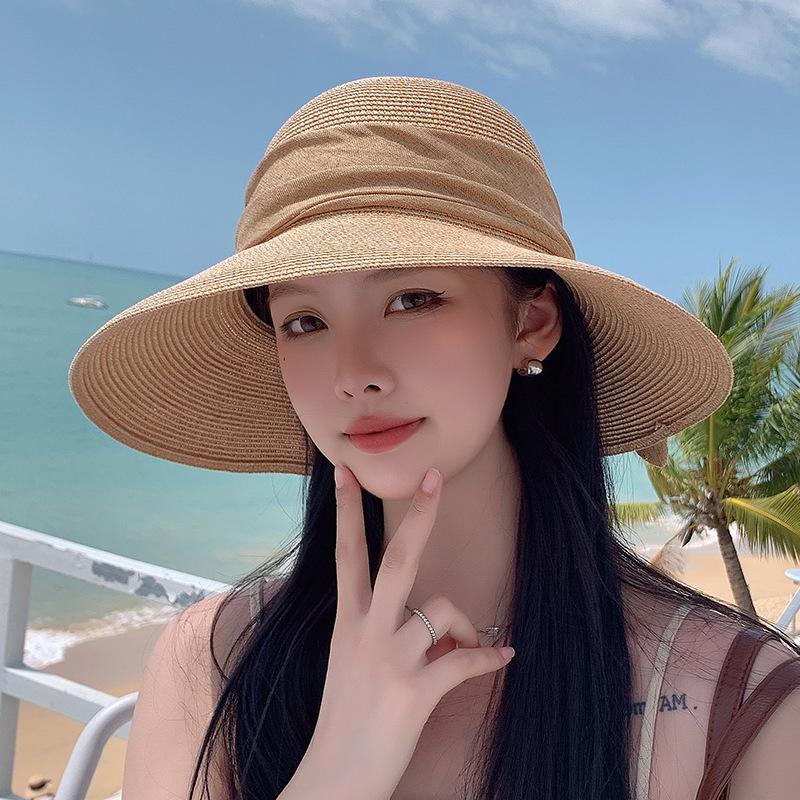 

Весенне-летняя универсальная соломенная шляпа с бантом, солнцезащитная, для пляжного отдыха на море, с большими полями, пляжная шляпа, шляпа от солнца, крутая шляпа Adjustable (54-59cm)