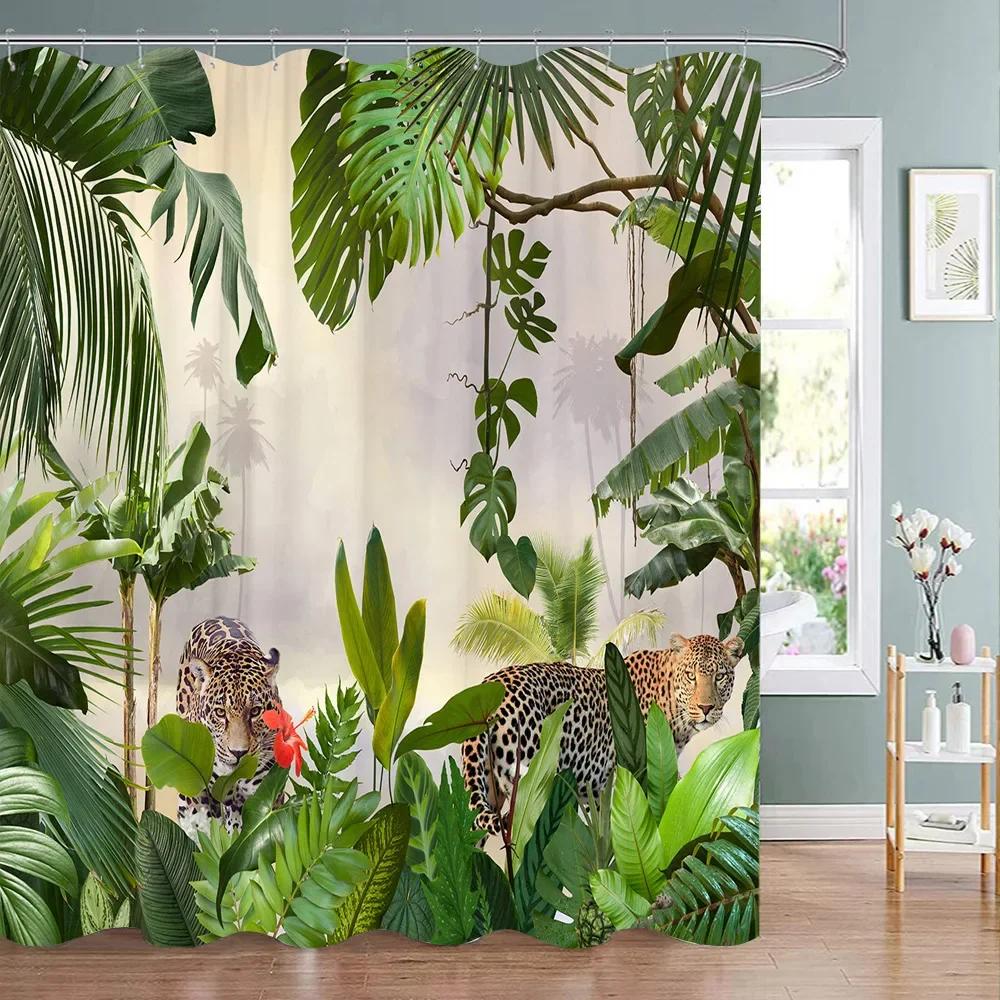 Tropická Zeleň Květinová Sprchová Závěs Kolibřík Motýl List Polyesterová Tkanina Omyvatelné Sprchové Závěsy Koupelnová Dekorace