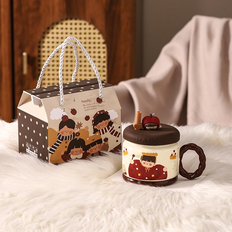 Parent Child Time Family Ceramic Water Cup High Value Gift Set Retro Cute Style Mug Holiday Gift