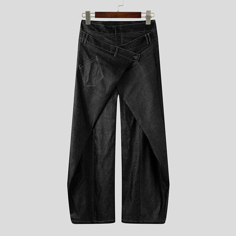 

INCERUN Мужские брюки с запахом на молнии с высокой талией, повседневные брюки с перекрестом спереди и широкими штанинами 4XL