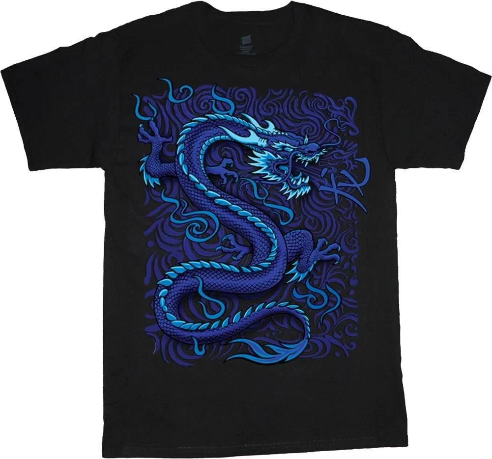 Dragon T- Shirt Mens Graphic Tees Blue Dragon Chinese Symbols Characters Dragons