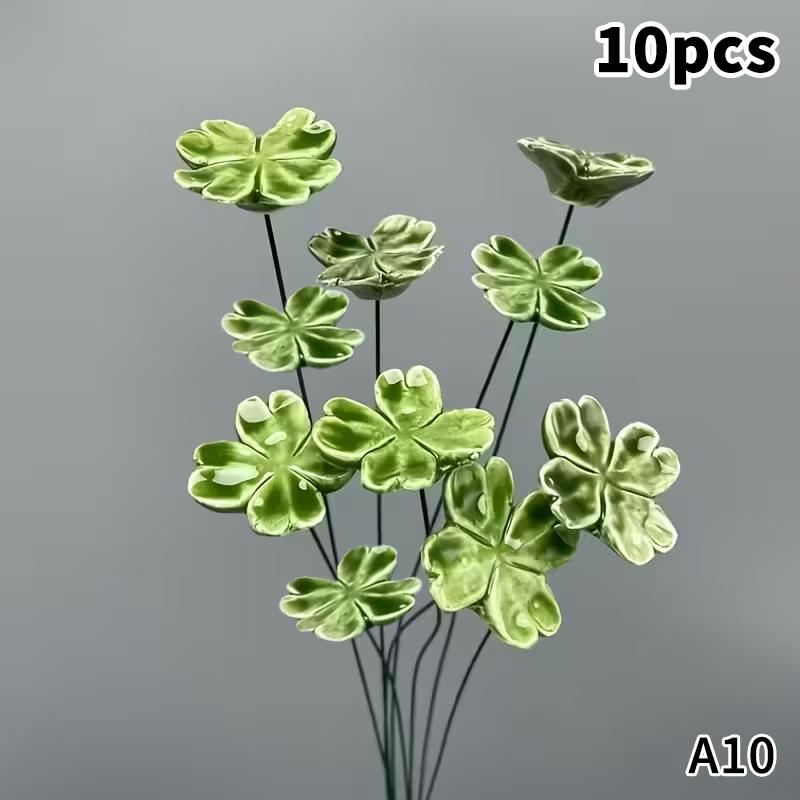 6/8/10 Stück Vierblättrige Kleeblumen Keramikblumen Symbolisieren Glück, Hoffnung, Glauben, Liebe Nie Verblassend, Ewige Keramikblumen Heimdeko