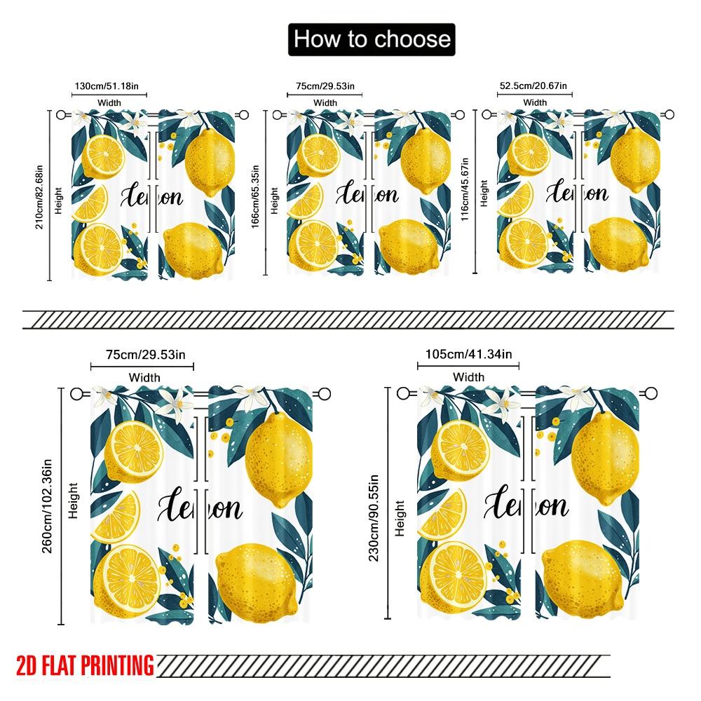 2pcs 2D flat printing Drapes Lemon Floral Illustration Yellow Polyester Fabric Without Electricity Festive Holiday Perfect for