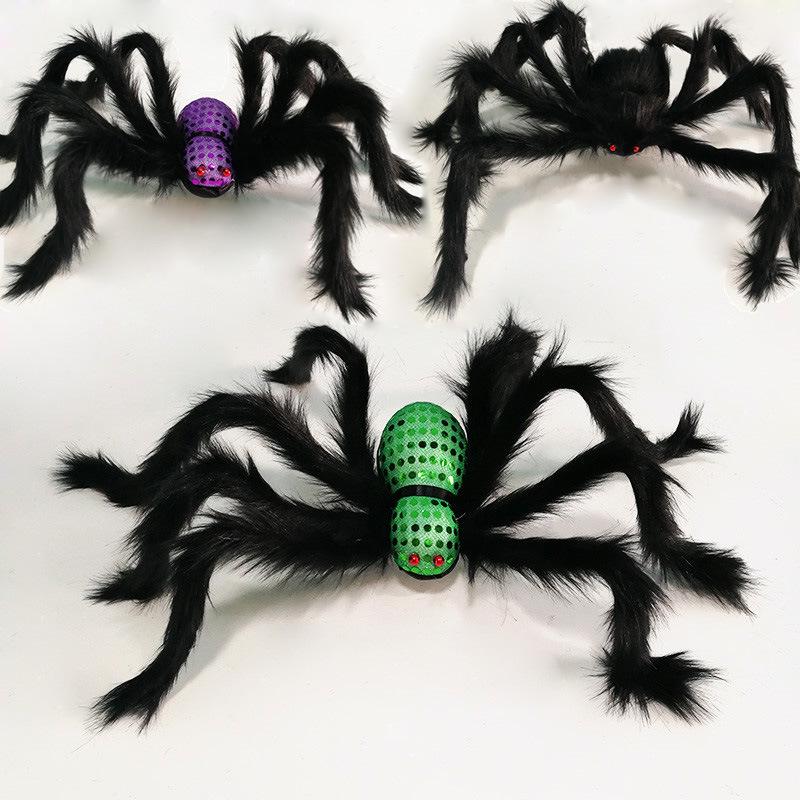 75cm Realistic Plush Black Spider Halloween Decoration Prop Gold Spider