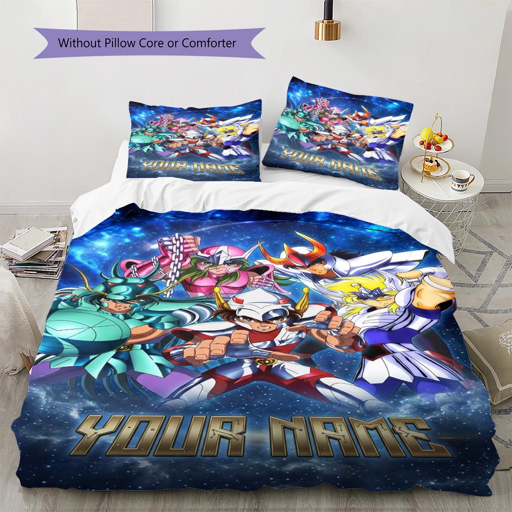 Name Custom Saint seiya Pattern Bedding Set Quilt Cover Pillowcase Home Decor Gift (1 * duvet cover + 2 * pillowcase, without core)