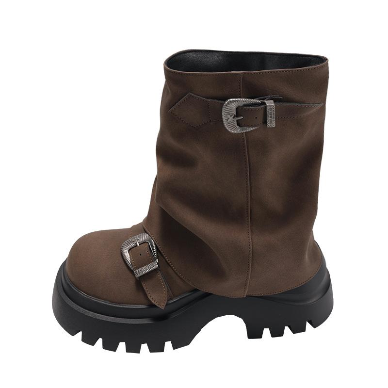 Black British style small man thick-soled heightening Martin boots women's 2025 new autumn thin trousers short boots