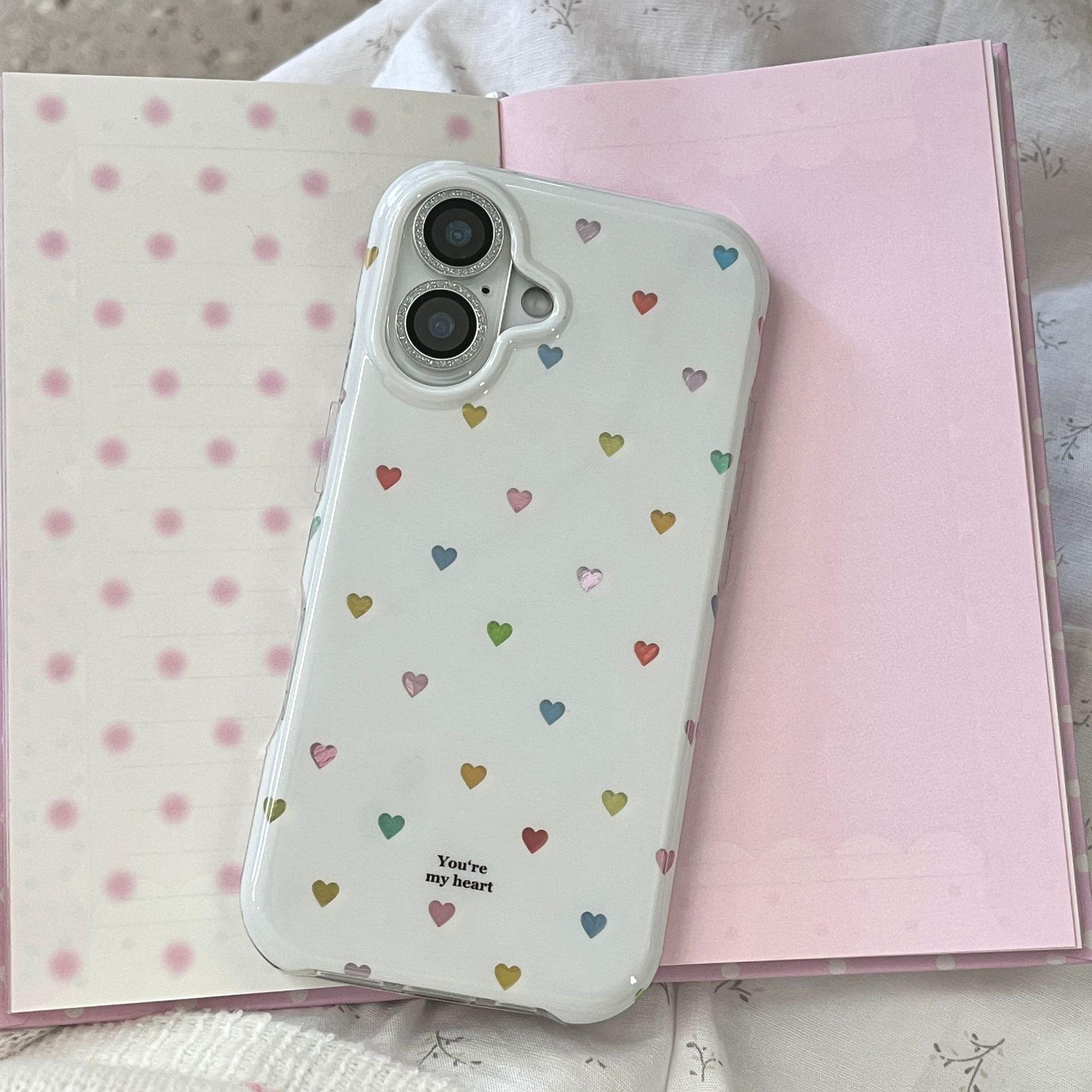 

Niche Minimalist Laser Heart Full-Screen Phone Case for iPhone 17 Pro Max with Apple 15 & 16 Compatibility, Chain Design for Women iPhone 14 Pro Max