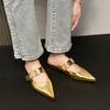 Fashion Spring Autumn 2025 Pointed Toe High Heels Women's French Style Slip-On Strap Shoes Matching Low Rubber Fashionable Slippers
