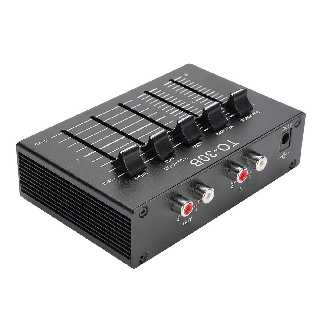 Phono Preamp EQ 2 Channel Digital Sound Equalizer 3 Band 12dB High Mid Low Tone Adjustment Balanced Volume Control 5V