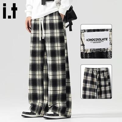 :CHOCOOLATEit Men's Plaid Loose Fit Straight-Leg Sweatpants