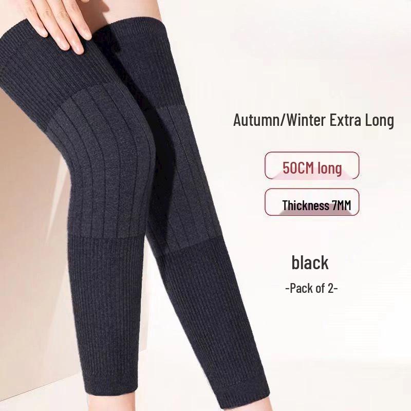 Elastic Knit Long Strapped Knee Pads for Cold Protection and Sports - Cashmere for Autumn/Winter