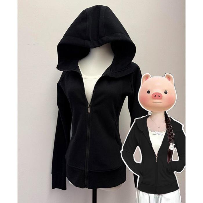 

Женский укороченный черный худи приталенного кроя - Осенний стиль Extra Large