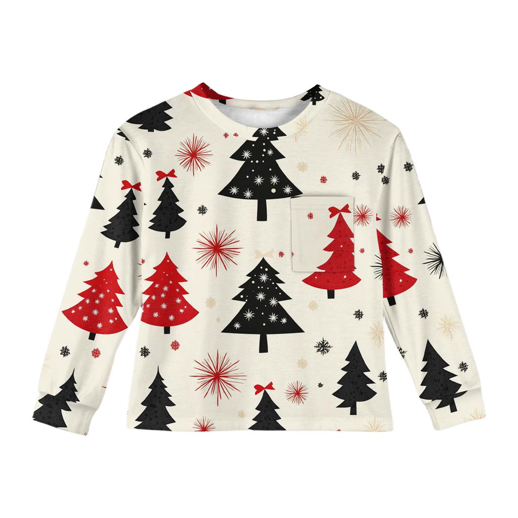 Christmas Day Girls' Long Sleeve Blouse - Round Neck Soft Waist Tunic