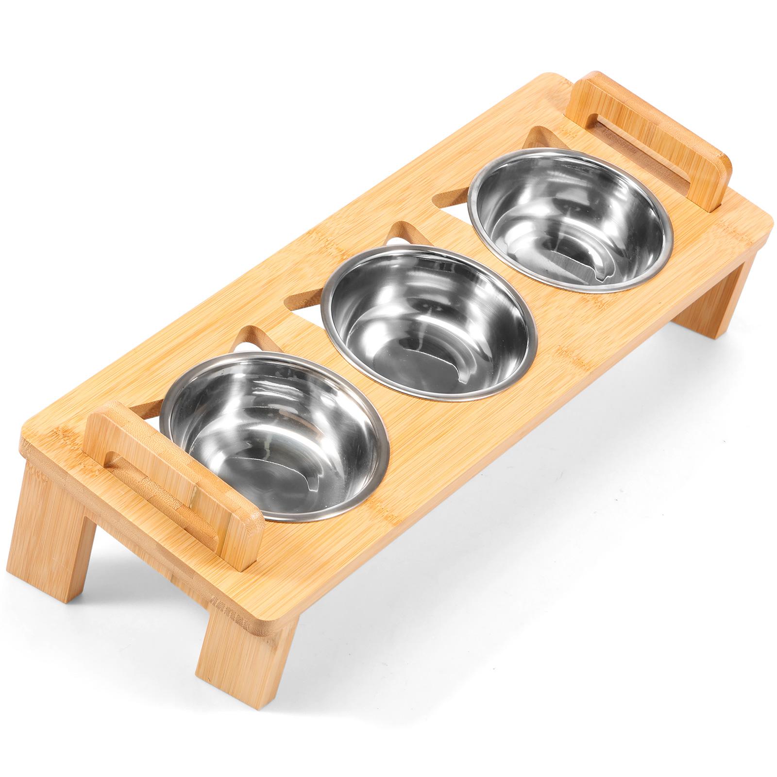 

Набор подставок из нержавеющей стали для приподнятых кошачьих мисок для сухого и влажного корма, воды, с двойными ручками, набор мисок для кошачьего корма, легко моется для питомца, маленький