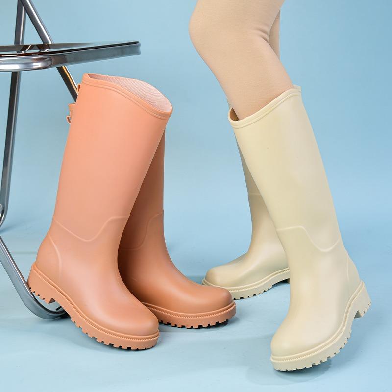 Fashion rain shoes women's velvet water shoes waterproof and non-slip rain boots long tube water shoes soft sole comfortable water boots