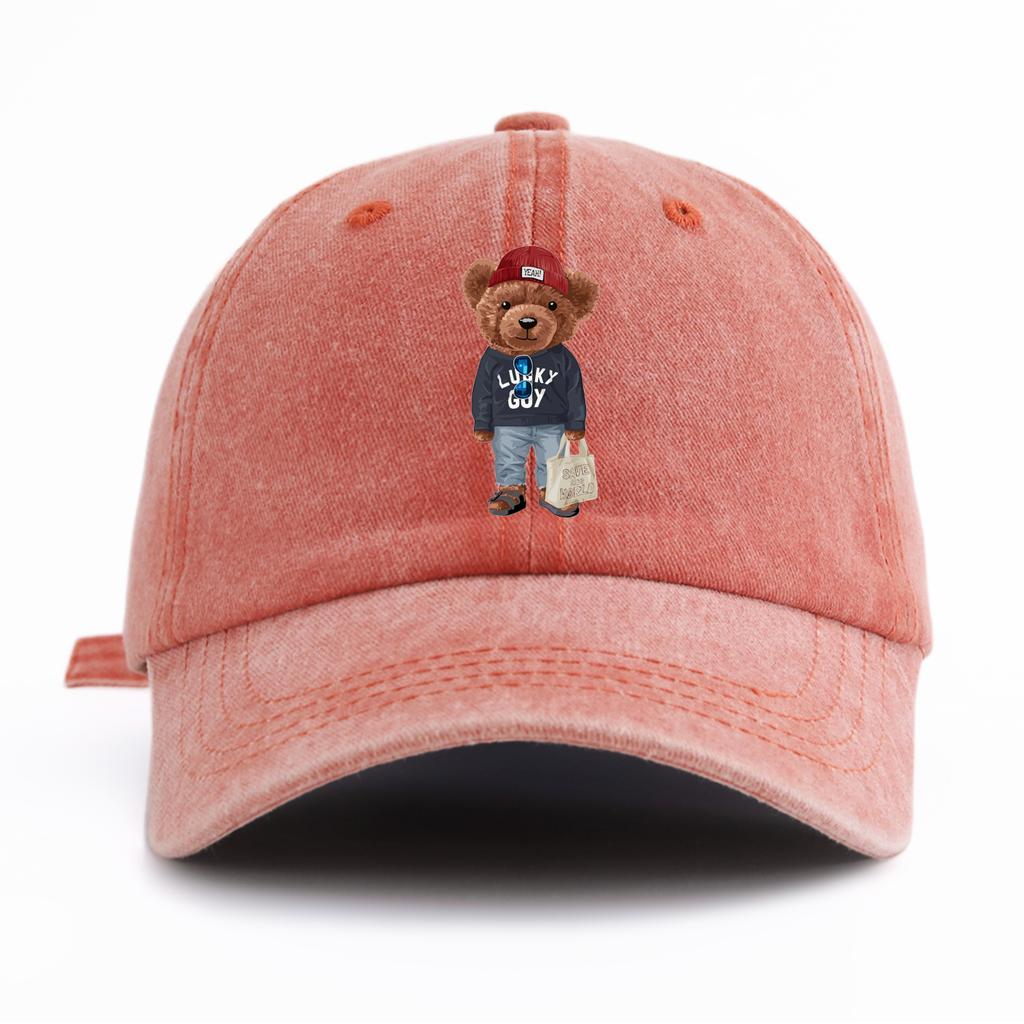 1pc Totebag Bear Print Washed Baseball Cap for Adults  Minimalist Retro Style Casual Soft Adjustable Dad Hat Perfect As Gift