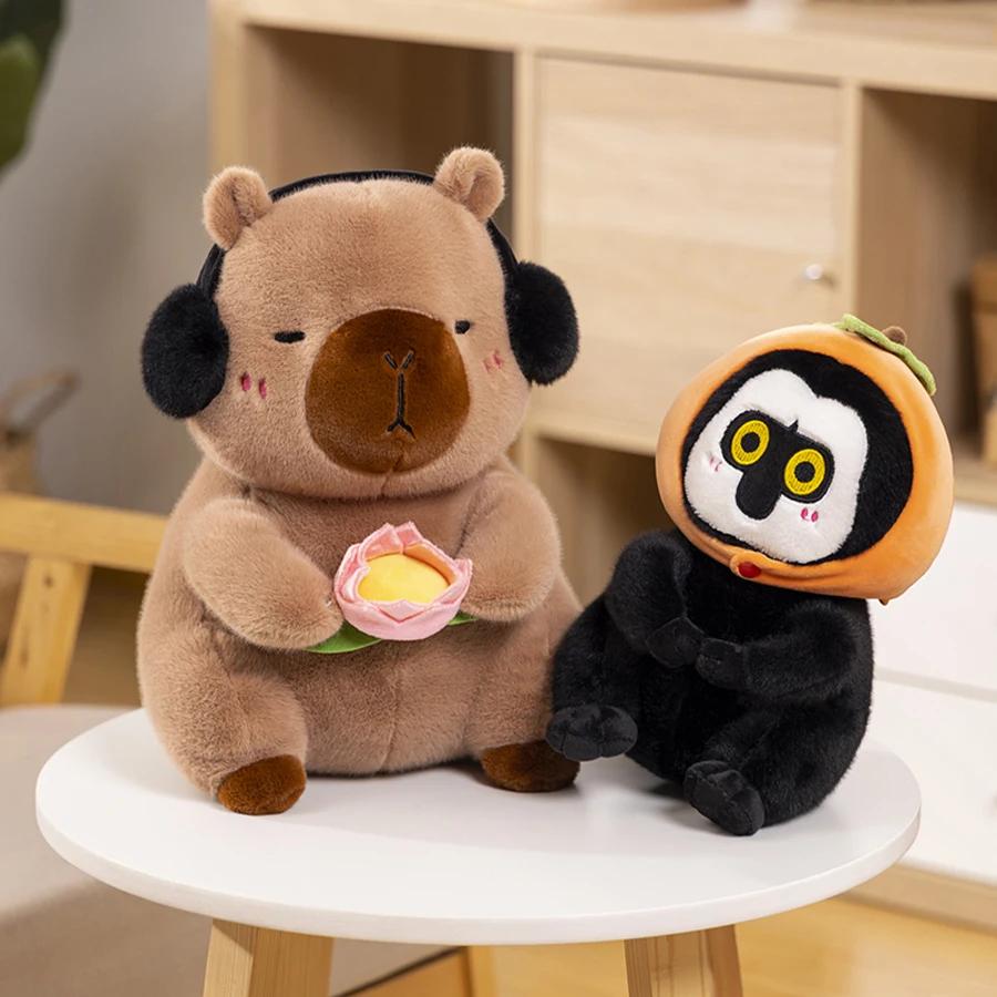 Süßes Capybara-Plüschtier, Kuscheltiere, Capybara hält Lotusblume, Weißgesichtsaffe, weiche Puppe, Kinderspielzeug, Geburtstags- und Weihnachtsgeschenk