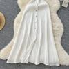Summer Women Elegant V-neck Designer Embroidery Letter Knitted Sweater Single Breasted Long Midi Dresses