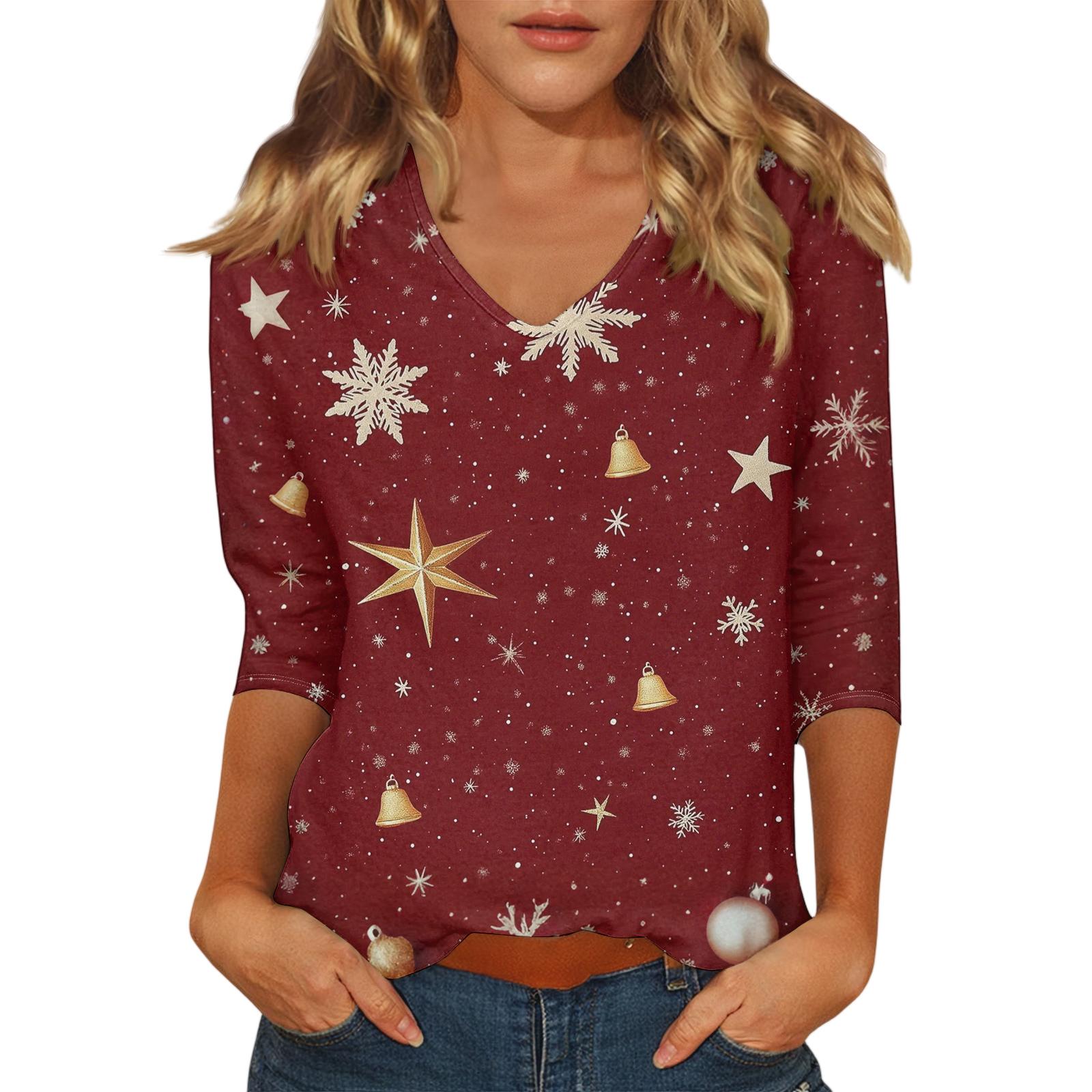 

Женский повседневный модный сексуальный удобный топ с V-образным вырезом и рукавом три четверти на Рождество M винный