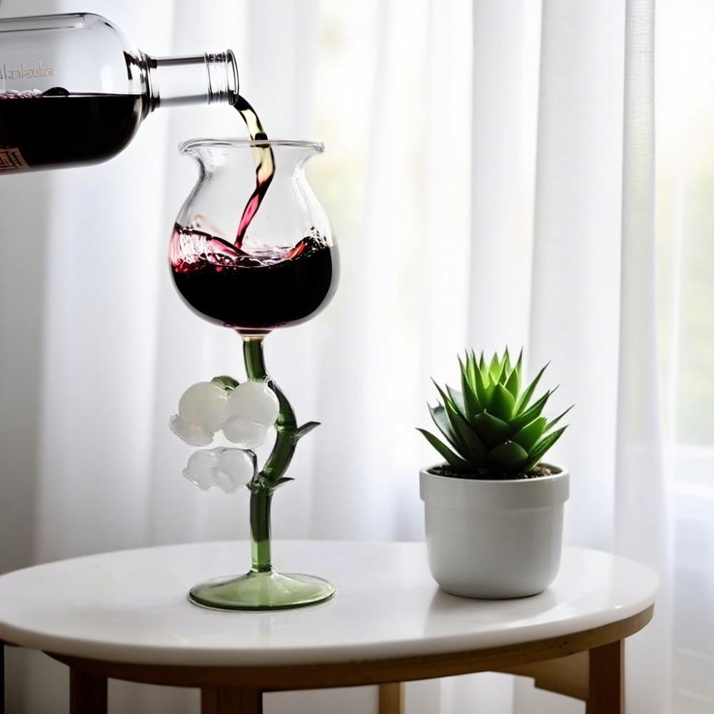 Exquisite 3 D Flower Bell Orchid Goblet Clear Heat-resistant Orchid Tall Glass Handmade Vintage Water Cup Dinner Gathering