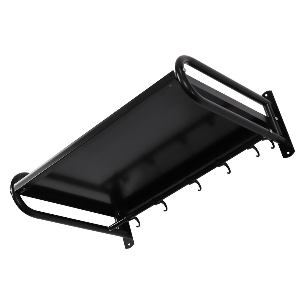 Support micro-ondes mural, Étagère de rangement de cuisine en acier au carbone avec 6 crochets, Support pour four 53*38*18 cm, Capacité de charge 30 kg