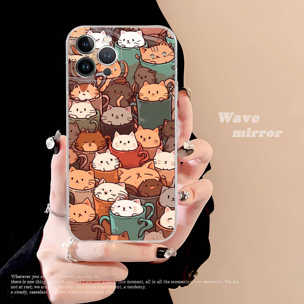 

Cartoon Cute Cats Background Phone Case For IPhone 11 13 16 12 17 14 15 Pro Max Plus Soft Clear Back Cover Coque iPhone 14 pro
