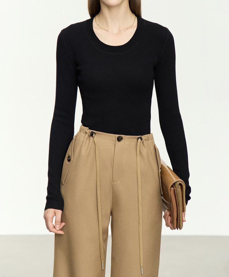 Merinowolle Rundhals Slim Fit Rollkragen Langarm Pullover Basisschicht